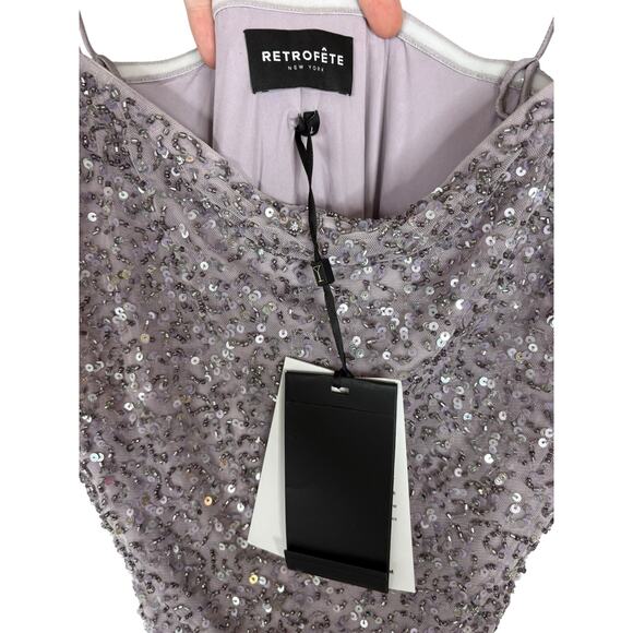 Retrofete Sheila Sequin Mini Dress Sexy Party Cocktail Evening Hoco Mink Grey L - Picture 10 of 11